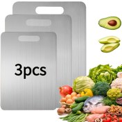 Resim 3 adet Kalınlaştırılmış Paslanmaz Çelik Kesme Tahtası - Çift Taraflı Mutfak Kesme Tahtası - Et/Meyve/Mantar için Uygun - Bulaşık Makinesinde Yıkanabilir Bıçak Yüzeyi Dostu - Ev Restoran Oteli için Uygun 