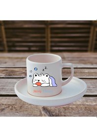 Resim Kişiye Özel Panda Tasarımlı Türk Kahve Fincanı Ve Altı Beyaz 