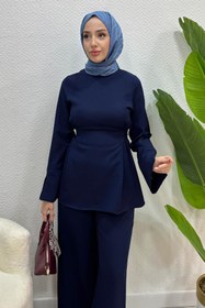 Resim Tesettür Diyarı Kadın Meva Model Krep Bağlamalı Pantolon Tesettür Takım 
