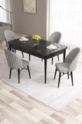 Resim Canisa Roz Serisi 80x132 Mdf Açılabilir Siyah Mermer Desen Masası Takımı 4 Gri Sandalye 