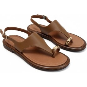 Resim Ne&Ve Shoes Hakiki Deri Aksesuar Detaylı Parmak Arası Kadın Arkadan Tokalı Sandalet 