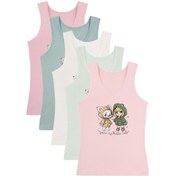 Resim 5'li Kız Çocuk Atlet 4971pb89 Ekru 