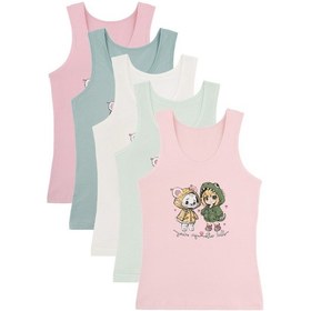 Resim 5'li Kız Çocuk Atlet 4971pb89 Ekru 