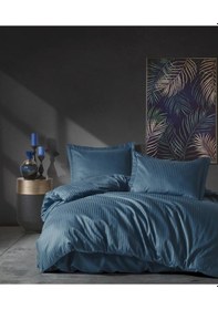 Resim Cotton Box Elegant Stripe Saten Çift Kişilik Nevresim Takımı Mavi (455046148) Mavi 