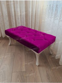 Resim Kapitoneli Ayak Ucu Kapı Önü Antre Bench Puf Beyaz Ayak 120 45 Mor 