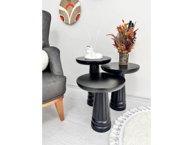 Resim Aselya Home Doğal Ahşap 3'lü Set Mantar Yan Sehpa Modern Siyah Fiskos Zigon Çiçeklik 