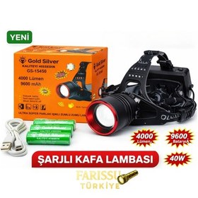 Resim Gold Silver Gs-15450 4000 Lümen Ultra Parlak Şarjlı Zoomlu Sensörlü Kafa Lambası - 9600 Mah Siyah 