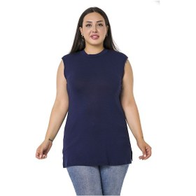 Resim Büyük Beden Yarım Balıkçı Yanları Yırtmaçlı Uzun Viskon Lacivert Body Lacivert 