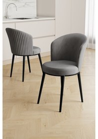 Resim Canisa Risa Serisi 4 Adet Gri Mutfak Sandalyesi Siyah Metal Ayak 1.sınıf Babyface Kumaş Gri Sandalye Ayaklar Siyah 