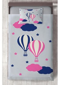 Resim Mekta Home Bebek Ve Çocuk Odası Pembe Mavi Uçan Balon Desenli Yatak Örtüsü Renkli 