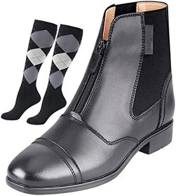 Resim LEBEE Binici çizmesi, düşük blok topuk, yandan elastik ağ, çekme dili fermuar, sığır derisi malzemeden 