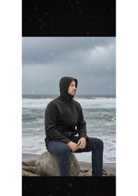 Resim Luxic Core Erkek Siyah Kapüşonlu Softshell Mont Su Ve Rüzgar Geçirmez Outdoor Günlük Kullanım 