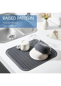 Resim 1 Adet Çok Amaçlı Bulaşıklık Tezgah Üstü Kurutmalık Durulama Matı 36x28 Cm Gri 