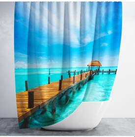 Resim Banyo Perdesi 1x180x200 Tek Kanat Duş Perdesi Halka Hediyeli Duşakabin Perdesi The Dock Çok Renkli 