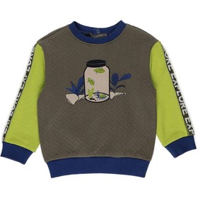 Resim Panço Erkek Bebek Kapitone Görünümlü Şerit Detaylı Haki Sweatshirt 