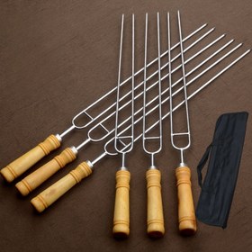 Resim 6 adet Dış Mekan Paslanmaz Çelik Çöpçü Seti, Tavuk Kanatları, Kuzu Bacakları ve Diğer Izgara Aksesuarları İçin İğneler Dahil. 