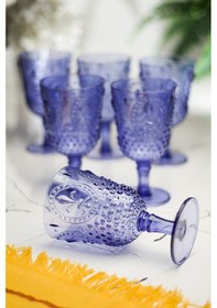 Resim Akrilik Mavi 6'lı Kadeh & Su Meşrubat Kahve Yanı Bardağı 450 ML (Cam Değildir) 