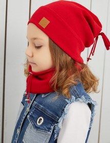 Resim Babygiz Kız Bebek Çocuk Kırmızı Ipli Şapka Bere Boyunluk Takım Rahat %100 Pamuklu Kaşkorse Yerli 