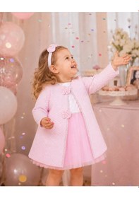 Resim Babyhola Zarif Dokulu 3'lü Ceketli Kız Çocuk Abiye Elbise Bebek Gelinlik Takımı 2060 Pembe 