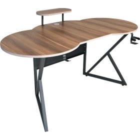 Resim Michael Brean Özel Oval Tasarım Oyuncu Masası 156 cm Bardaklık ve Kulaklık Tutucu Hediye 