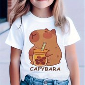 Resim Kızlar için sevimli Capybara Tea Time grafik tişört - Kolay Temizlenebilir, Kısa Kollu, Moda Siyah/Beyaz/Pembe Üst - Gençler için Mükemmel Hediye 