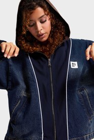 Resim Kadın Kot Rengi Denim Dokuma Çift Parça Kumaş Oversize Kapüşonlu Tasarım Denim Ceket - Kot Rengi / S 