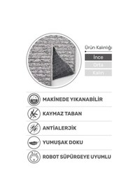 Resim Lidya Bukle Gri Çizgili Halı Kaydırmaz, Kadife Hissi, Kolay Temizlik, Antibakteriyel, Modern Gri 