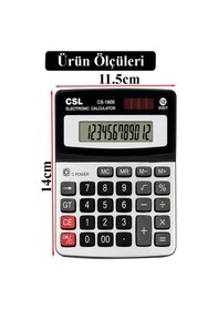 Resim Hesap Makinesi Gri Siyah 11.5x14 Cm 1 Adet Csl Cs-1800 12 Haneli Orta Boy Ofis Büro Masaüstü Hesap Makinası 