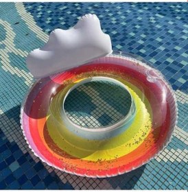 Resim Flybuy Yeni Şişme Payetli Gökkuşağı U-şekilli Yüzme Simidi 001, Renkli Desenli Altın 