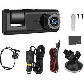 Resim Hfambition Üç Kanal Araba Kamerası Ön-arka-iç 1080p Full Hd 170 Geniş Açı, Gece Görüşü, Çarpma Sensörü Ve 32gb Sd Kartlı Sürücü Kamerası 