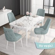 Resim Canisa Concept Noa Serisi,80 x 132 cm Açılabilir Mdf Masa,beyaz Mermer Desen Mutfak Masa Takımı, 4 Sandalye Gümüş Halkalı 