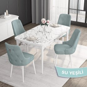 Resim Canisa Concept Noa Serisi,80 x 132 cm Açılabilir Mdf Masa,beyaz Mermer Desen Mutfak Masa Takımı, 4 Sandalye Gümüş Halkalı 