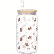 Resim 1 adet tek katmanlı plastik su şişesi, sevimli ayıcık kelebek makine baskılı, bambu kapak ve pipet, çanta taşınabilir kamp fincanı, dayanıklı sızdırmaz bardak, hediye için uygun doğum günü partisi, şekerlemeleri parti ödülü çay saati 