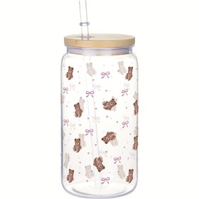 Resim 1 adet tek katmanlı plastik su şişesi, sevimli ayıcık kelebek makine baskılı, bambu kapak ve pipet, çanta taşınabilir kamp fincanı, dayanıklı sızdırmaz bardak, hediye için uygun doğum günü partisi, şekerlemeleri parti ödülü çay saati 