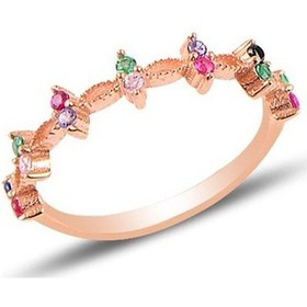 Resim Gümüş Rose Mix Taşlı Crown Yüzük 
