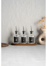 Resim Khakma Ahşap Stantlı Şeffaf 3'lü 250 ML Sosluk Yağdanlık 