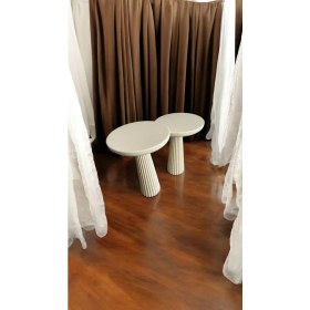 Resim Wood Wooden Ahşap Krem Renk 2'li Set Mantar Yan Sehpa Fiskos Çiçeklik Decorative 