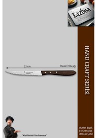 Resim Lazbisa Mtf-058 Hand Craft Serisi Setak Et Bıçağı 6 Lı Mutfak Bıçak Restoran Et Steak Bıçak Ahşap 