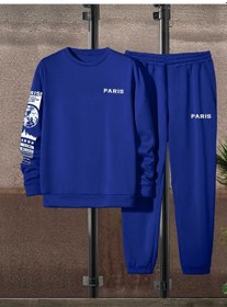 Resim Sax Mavi Bisiklet Yaka Kombin Alt Üst Eşofman Takımı Paris Saks Mavi-105089 
