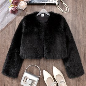 Resim Kızlar için Siyah Uzun Kollu Kürk Mont, Suni Kürkten Yapılmış, Rahatlık İçin Pürüzsüz ve Yumuşak Dokuya Sahip. Siyah Kürk Rüzgar Geçirmez ve Sıcak, Her Günün Komutanlığı İçin Uygundur, Şık ve Rahat Bir Görünüm Sunar. 