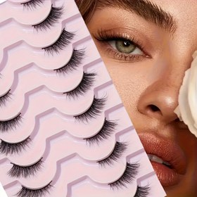 Resim 10 Çift Yarım Göz Kirpikleri, D Kıvır, 10-15Mm Uzunluk, Doğal Görünüm, Hipoalerjenik, Yeniden Kullanılabilir, Göz Uzatma için Kabarık Çapraz Sahte Kirpikler 