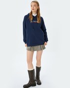 Resim Slogan Baskılı Şardonlu Kapüşonlu Oversize Sweatshirt 