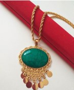 Resim Kadın Altın Kaplama Yeşil Firuze Taşlı Kolye Sarı 