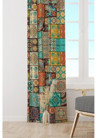 Resim Osmanlı Desenli Süet Oturma Odası Salon Fon Perde Baskılı Ekstrafor Büzgü Tek Kanat Prd-1084 Çok Renkli 