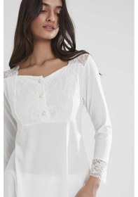 Resim Pierre Cardin Kadın Penye Dantelli Pijama Takımı 1241 Ekru 001 