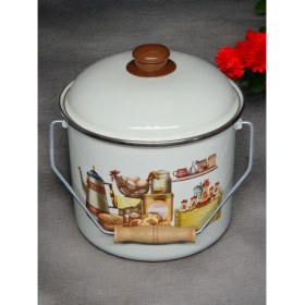 Resim Emaye Bakraç Yoğurt Tenceresi Bakliyat Saklama Tenceresi Patates Soğan Kovası 24 cm 10,20 Litre 
