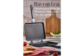 Resim Bermira Home Collection Bermira Granit Döküm Ocak Üstü El Tost Makinesi Siyah Alüminyum Yapışmaz Yüzeyli 4 Dilim Kapasite 