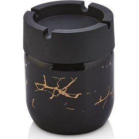 Resim Grimorlife 2 Adet Siyah Bronz Mermer Desenli Dekoratif Cam Kokusuz Küllük Kül Tablası Seti 425 Cc 