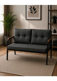 Resim Teras Balkon Bahçe Ve Kafe İçin Modern İkili Koltuk Kir İtici Kumaş Antrasit 