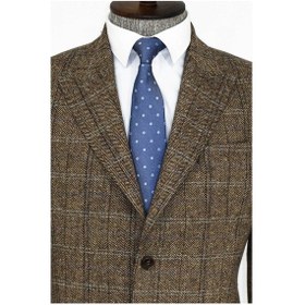 Resim Wessi Balıksırtı Desen Slim Fit Yün Kahverengi Erkek Ceket Taba 